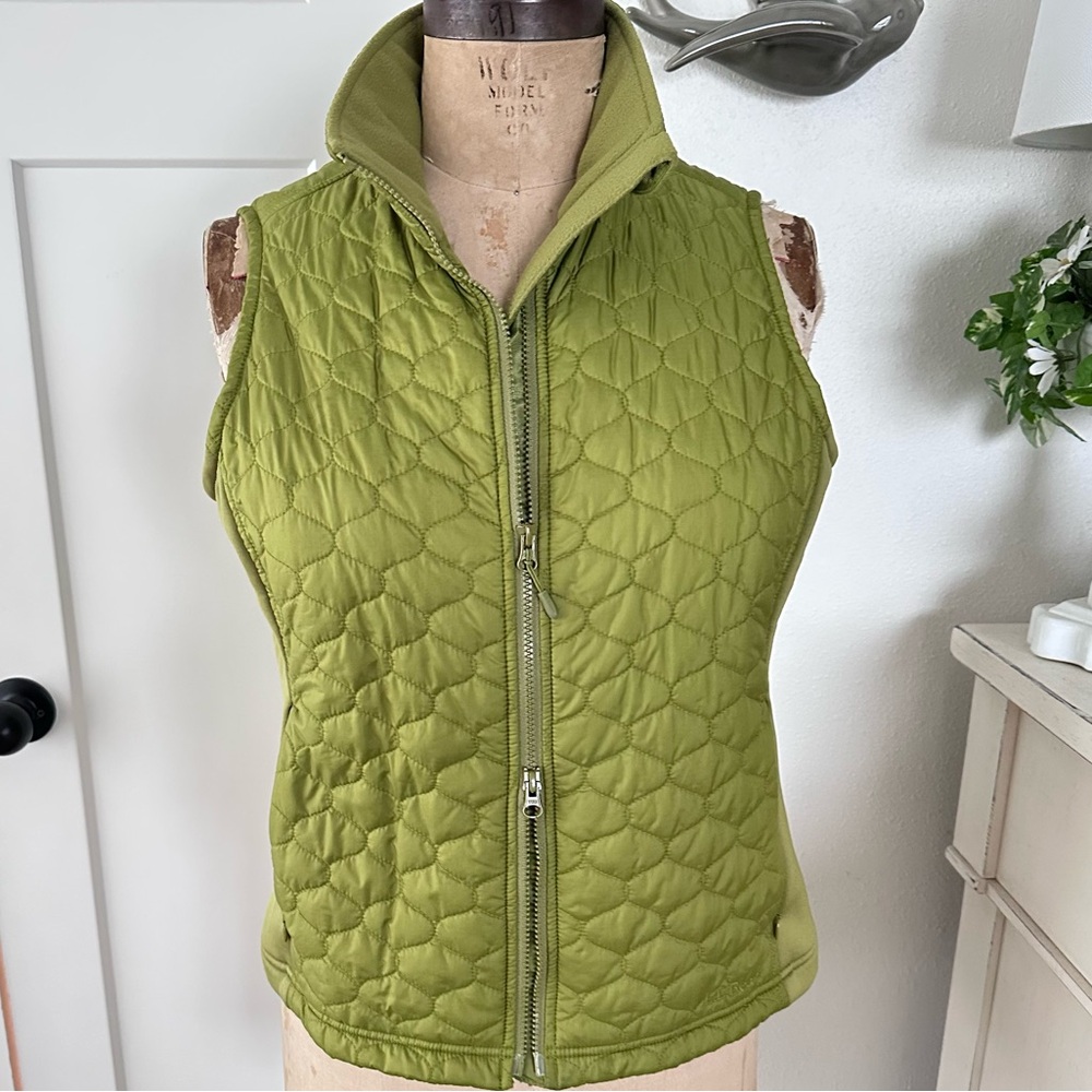 LL‎ Bean Green Quilted Thinsulate Zip Front Sleeveless Vest Womens SIZE L